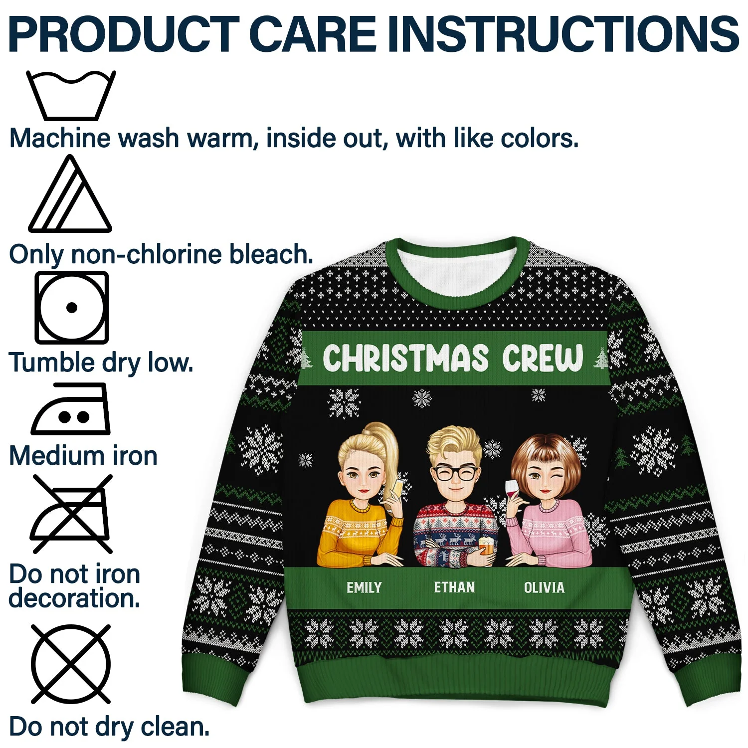 Christmas Cartoon Sitting Christmas Crew - Gift For Besties - Personalized Unisex Ugly Sweater - Image 7