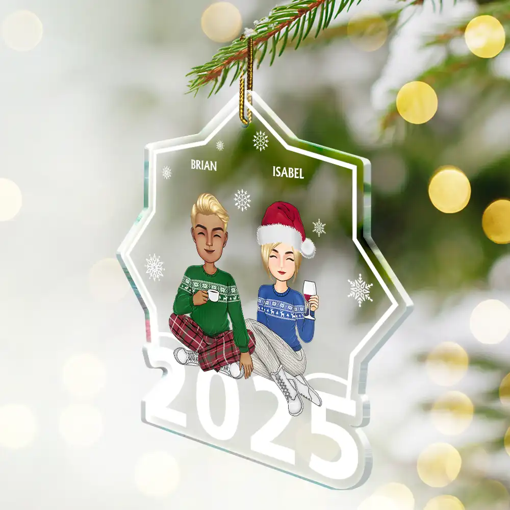 Christmas Cartoon Style Family Siblings - Personalized Custom Shaped Acrylic Ornament - Image 2