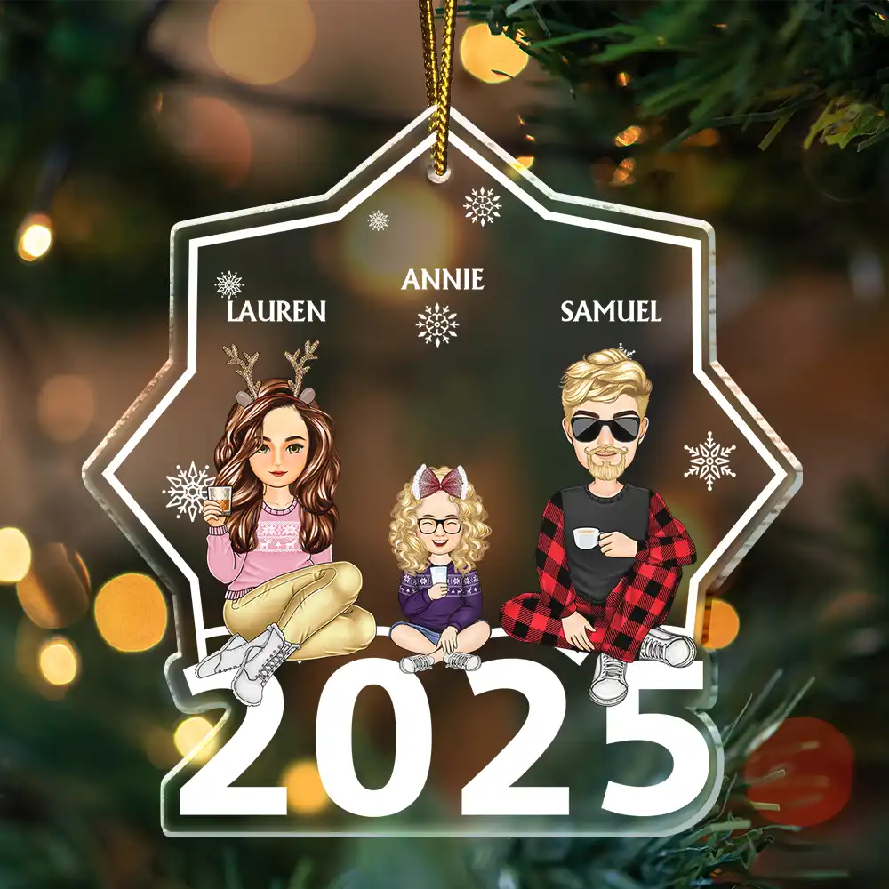 Christmas Cartoon Style Family Siblings - Personalized Custom Shaped Acrylic Ornament - Image 3