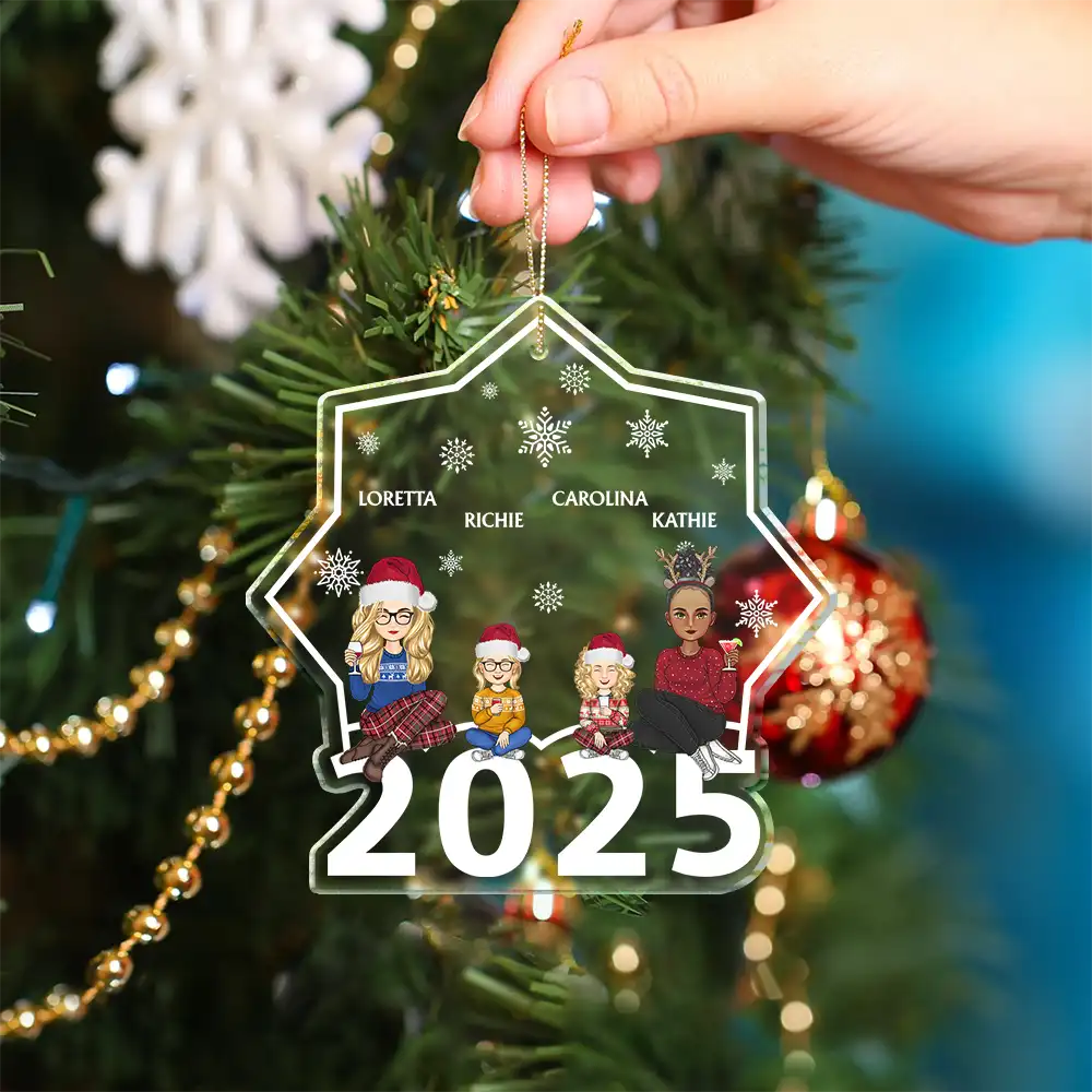 Christmas Cartoon Style Family Siblings - Personalized Custom Shaped Acrylic Ornament - Image 4