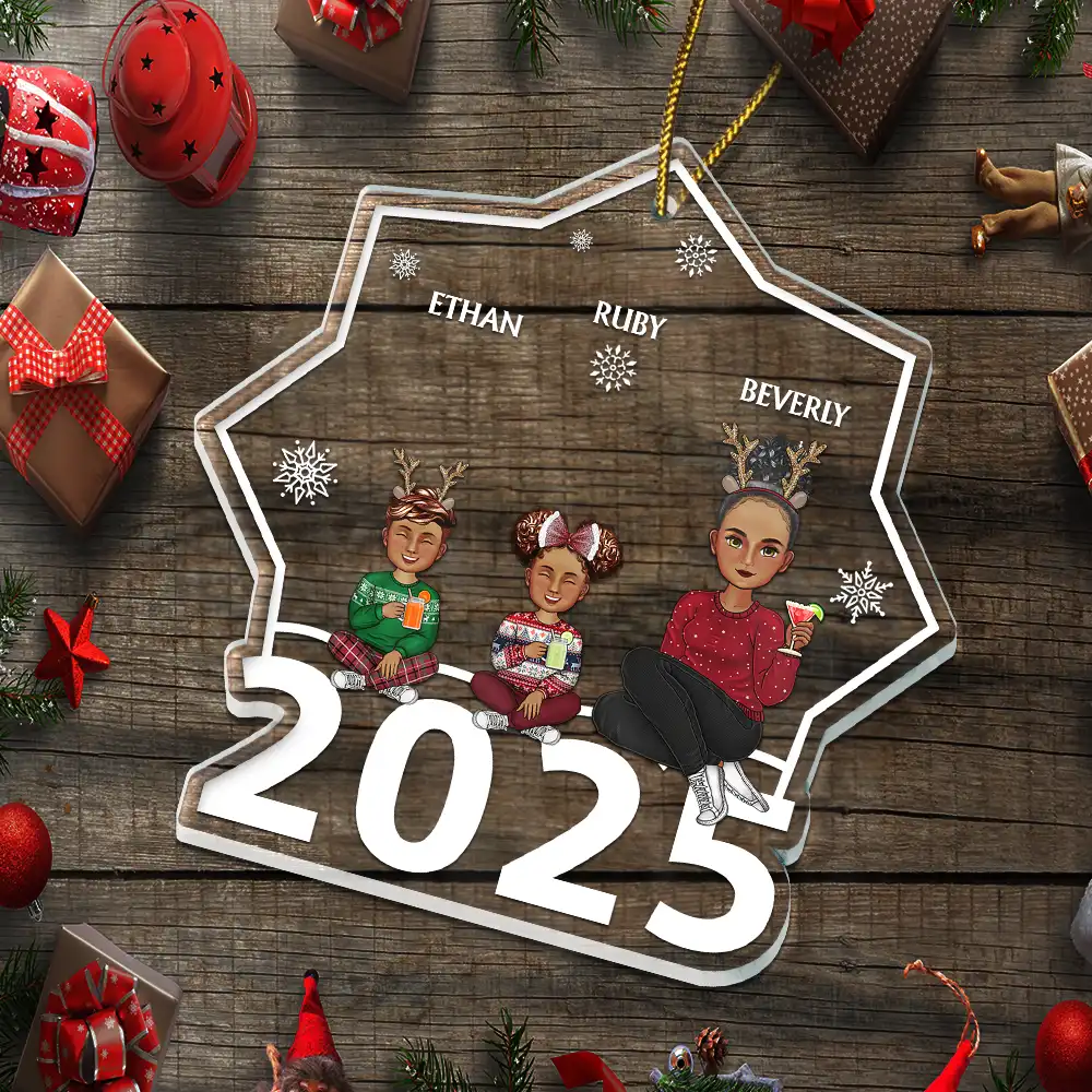 Christmas Cartoon Style Family Siblings - Personalized Custom Shaped Acrylic Ornament - Image 5