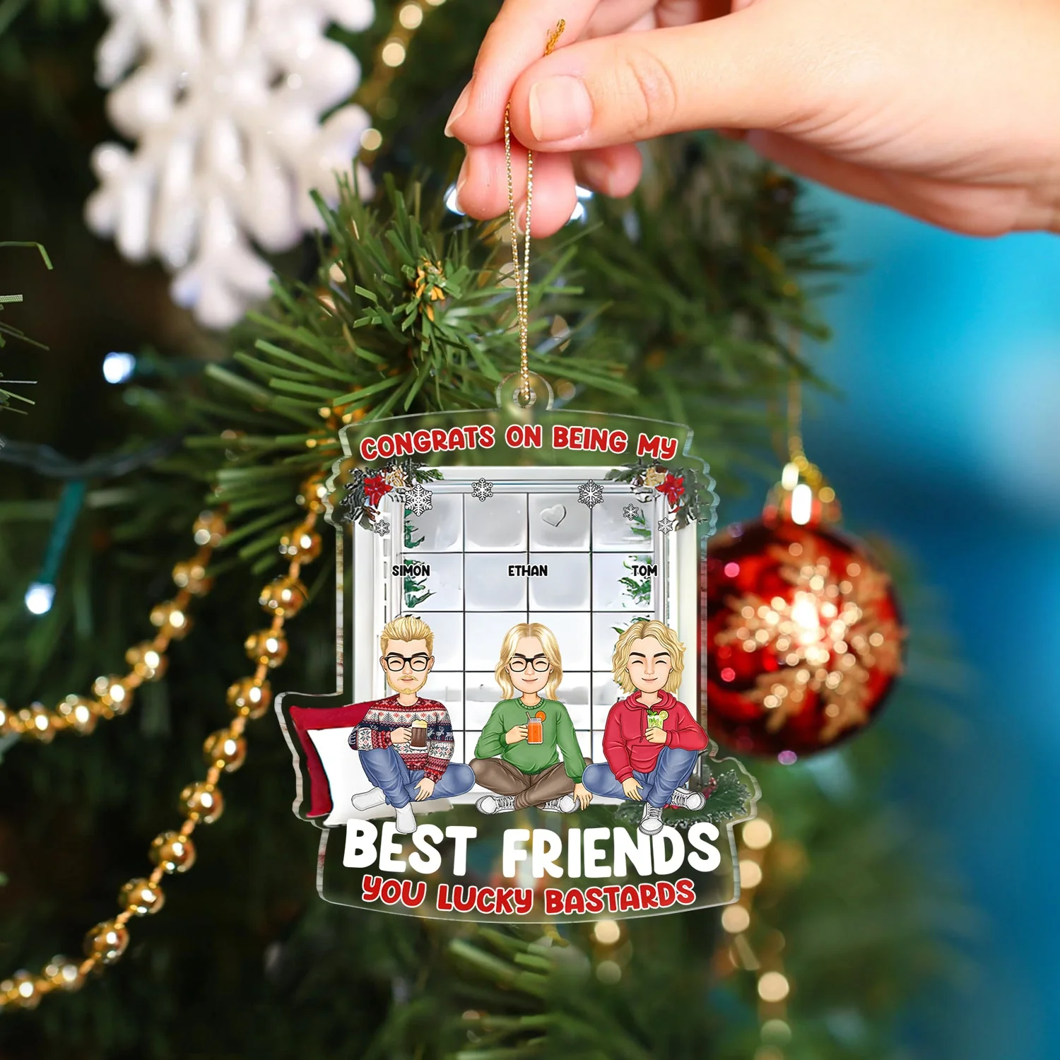 Christmas Cartoon Window Congrats On Being My Bestie - Gift For Bestie - Personalized Custom Shaped Acrylic Ornament - Image 4