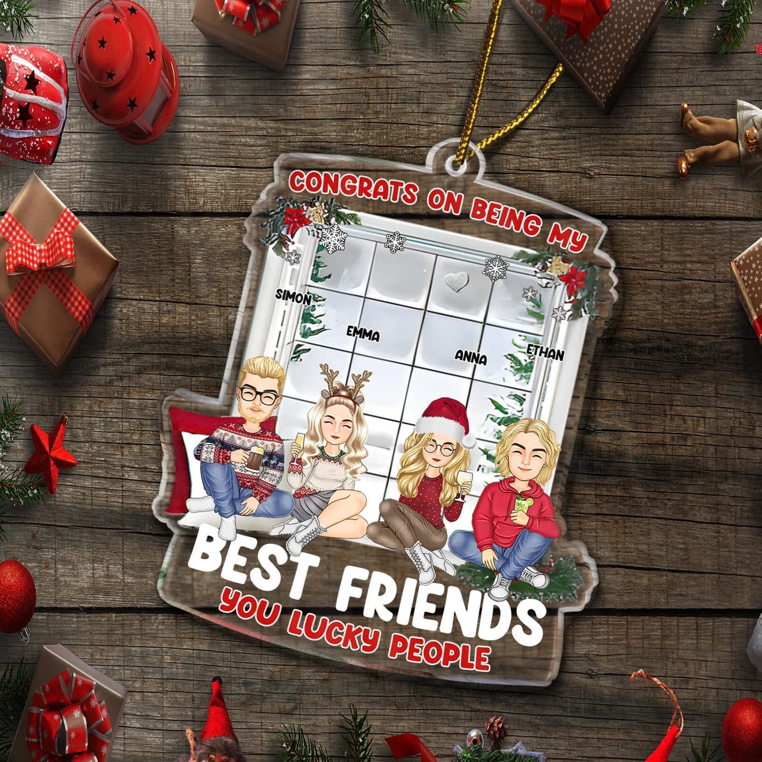 Christmas Cartoon Window Congrats On Being My Bestie - Gift For Bestie - Personalized Custom Shaped Acrylic Ornament - Image 5