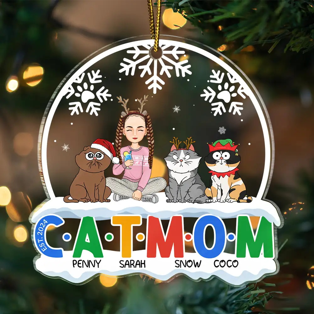 Christmas Cat Mom Cat Dad - Personalized Custom Shaped Acrylic Ornament - Image 3