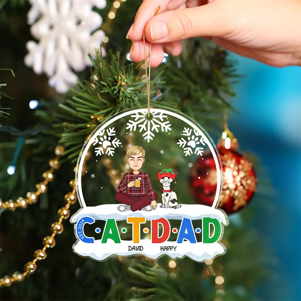 Christmas Cat Mom Cat Dad - Personalized Custom Shaped Acrylic Ornament - Image 4