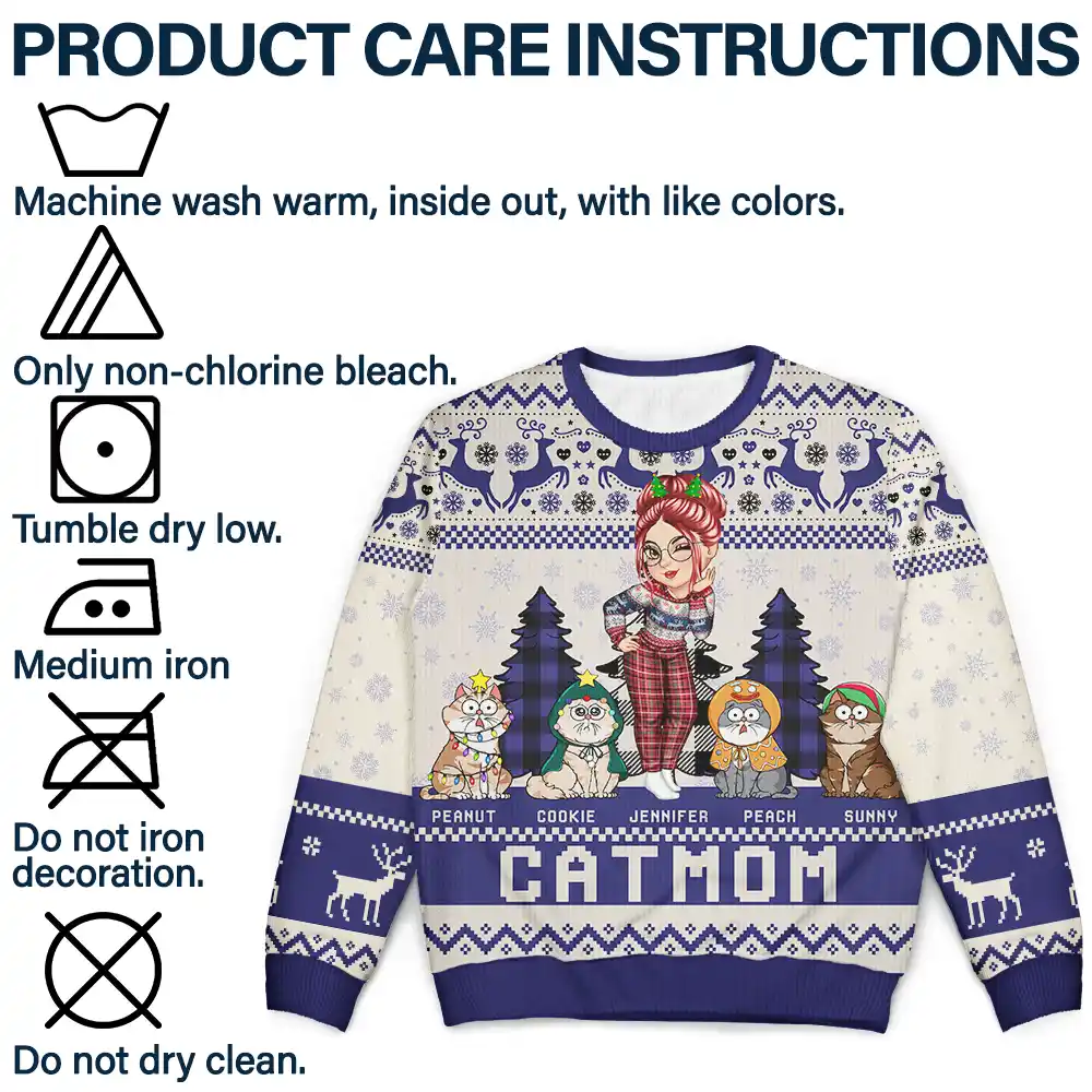 Christmas Cat Mom Funny Cartoon Cats - Personalized Unisex Ugly Sweater - Image 7