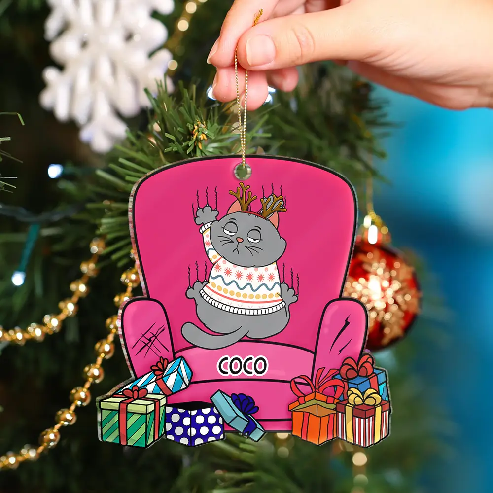 Christmas Cat Scratching Sofa - Personalized Custom Shaped Acrylic Ornament - Image 4