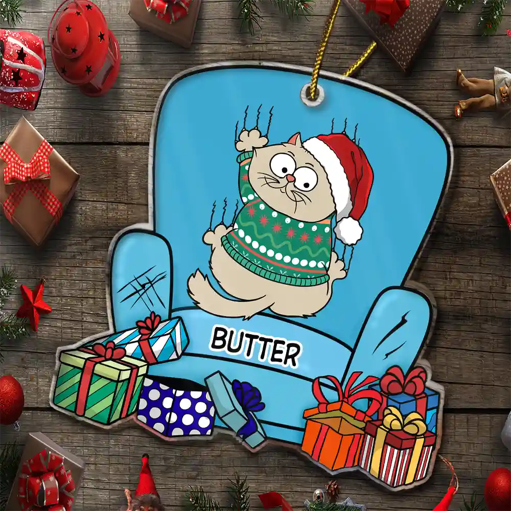 Christmas Cat Scratching Sofa - Personalized Custom Shaped Acrylic Ornament - Image 5