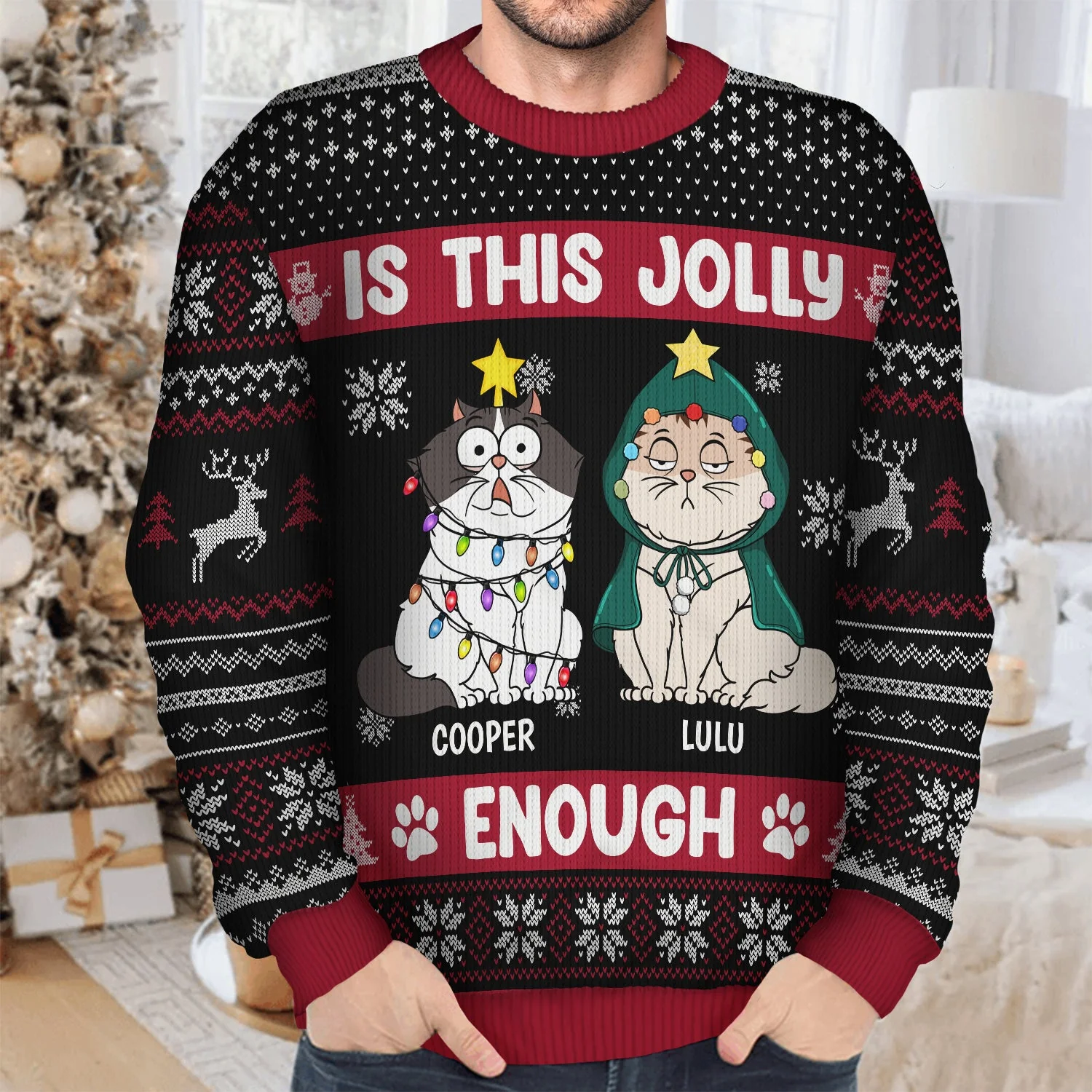 Christmas Cats Is This Jolly Enough - Gift For Cat Lovers - Personalized Unisex Ugly Sweater - Image 4