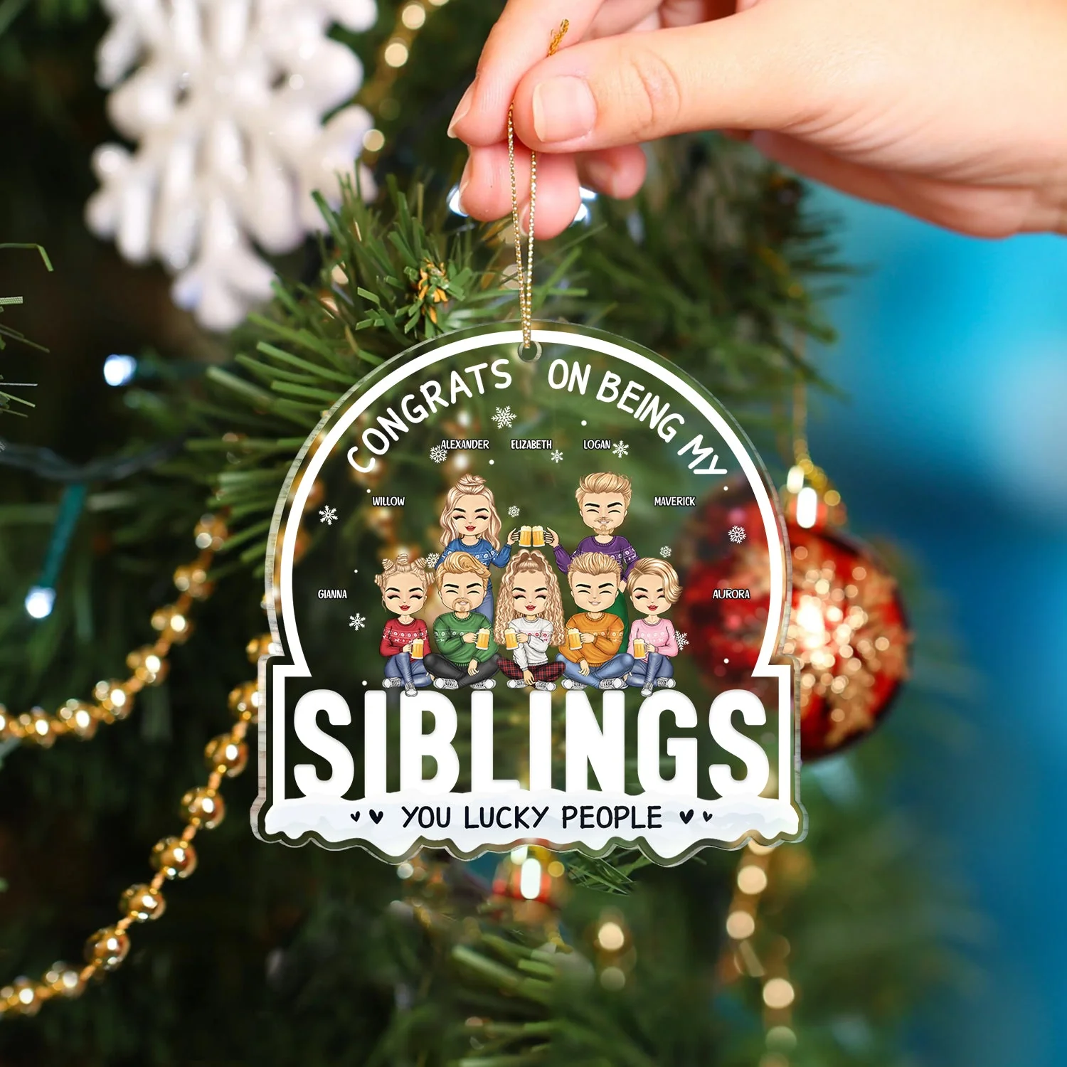Christmas Chibi Congrats On Being My Sister Brother - Gift For Siblings - Personalized Custom Shaped Acrylic Ornament - Image 4