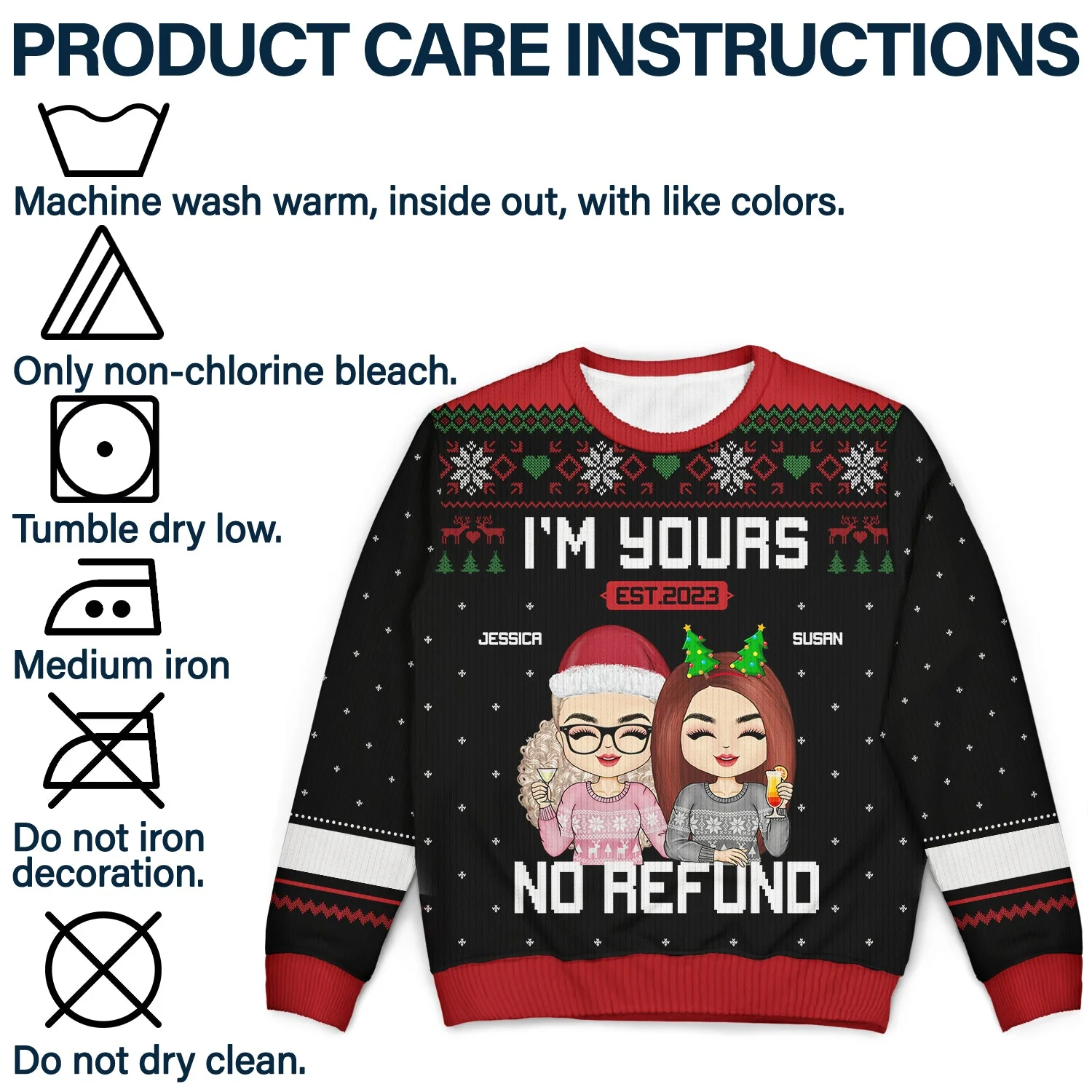 Christmas Chibi Couple I'm Yours No Refund - Gift For Couples - Personalized Unisex Ugly Sweater - Image 7