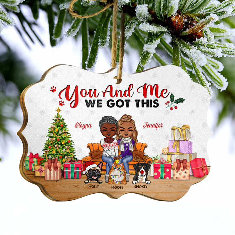 Christmas Chibi Couple You & Me And The Pets - Christmas Gift For Dog Lovers And Cat Lovers - Personalized Wooden Ornament - Image 3