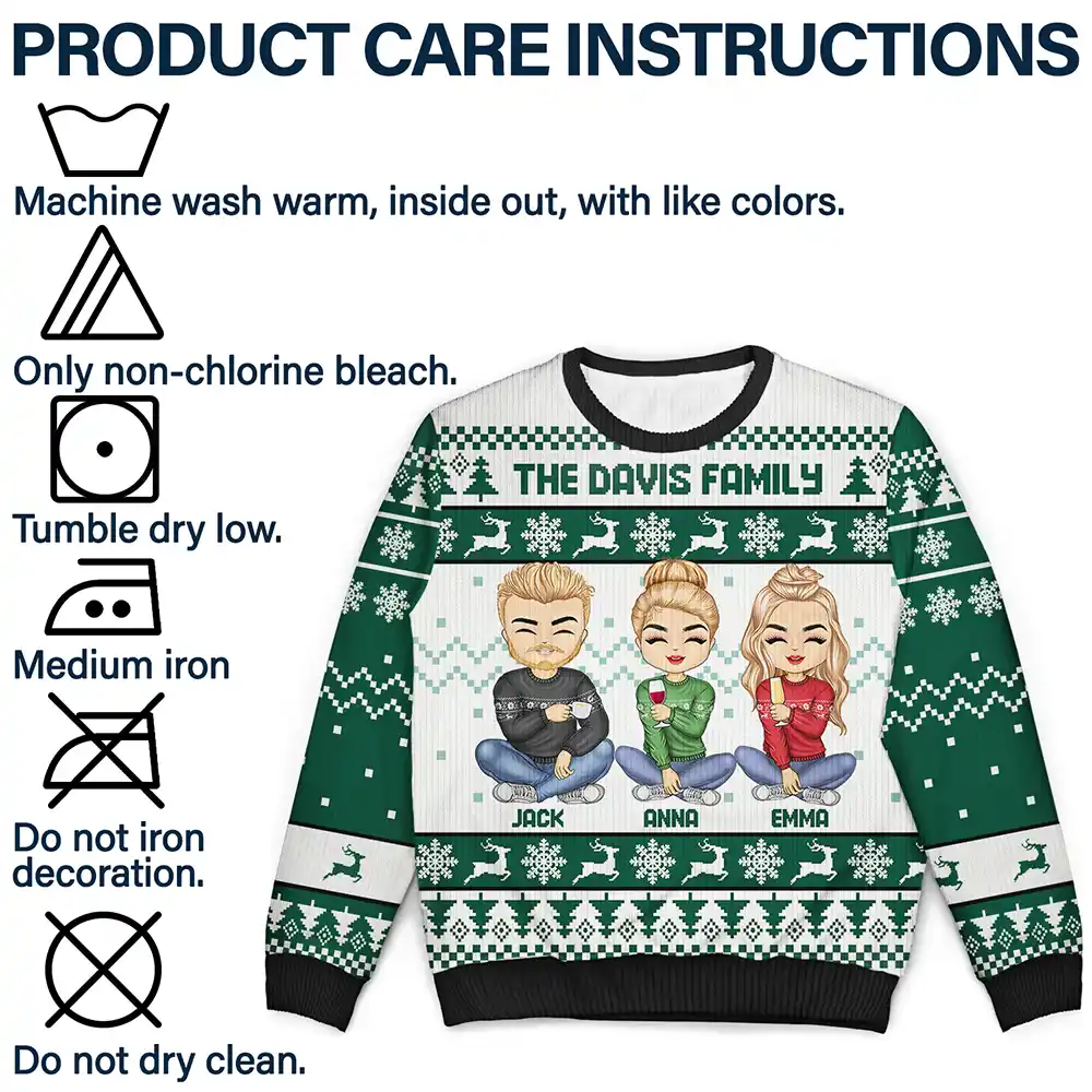 Christmas Chibi Family Holding Gift - Personalized Unisex Ugly Sweater - Image 7