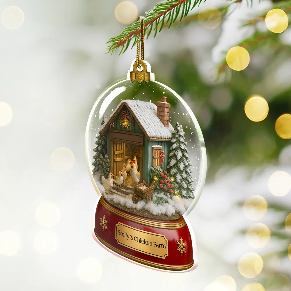 Christmas Chicken Farm Snowball - Personalized Custom Shaped Acrylic Ornament - Image 2