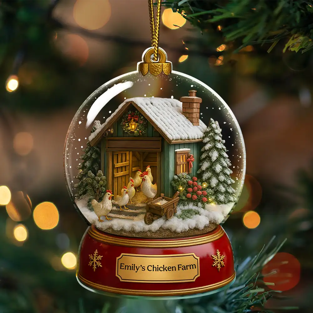 Christmas Chicken Farm Snowball - Personalized Custom Shaped Acrylic Ornament - Image 3