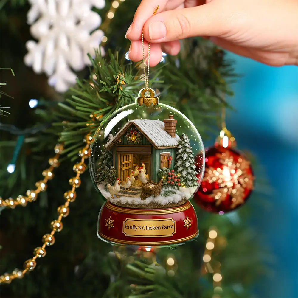 Christmas Chicken Farm Snowball - Personalized Custom Shaped Acrylic Ornament - Image 4