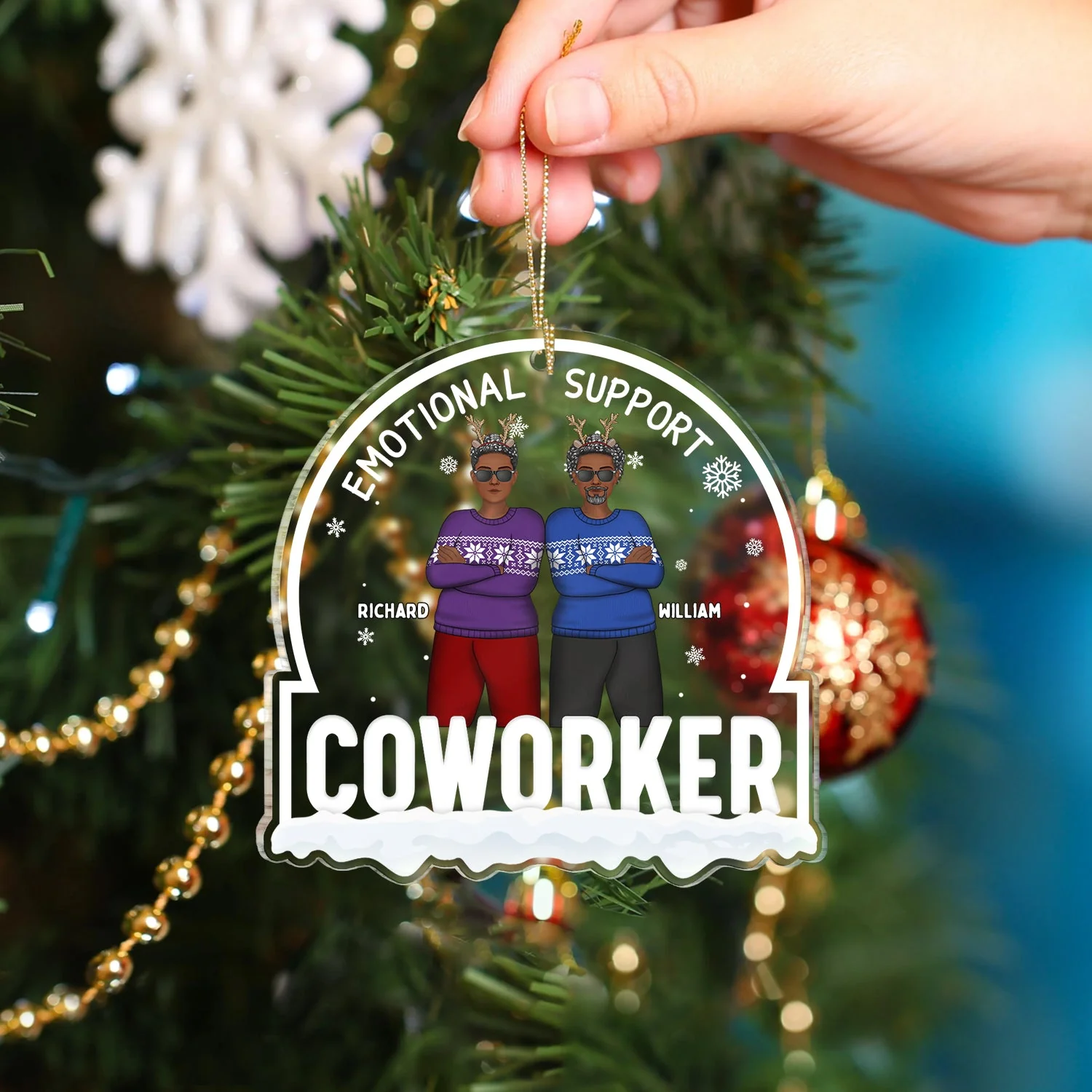 Christmas Colleagues Emotional Support Coworker - Gift For Coworker - Personalized Custom Shaped Acrylic Ornament - Image 4