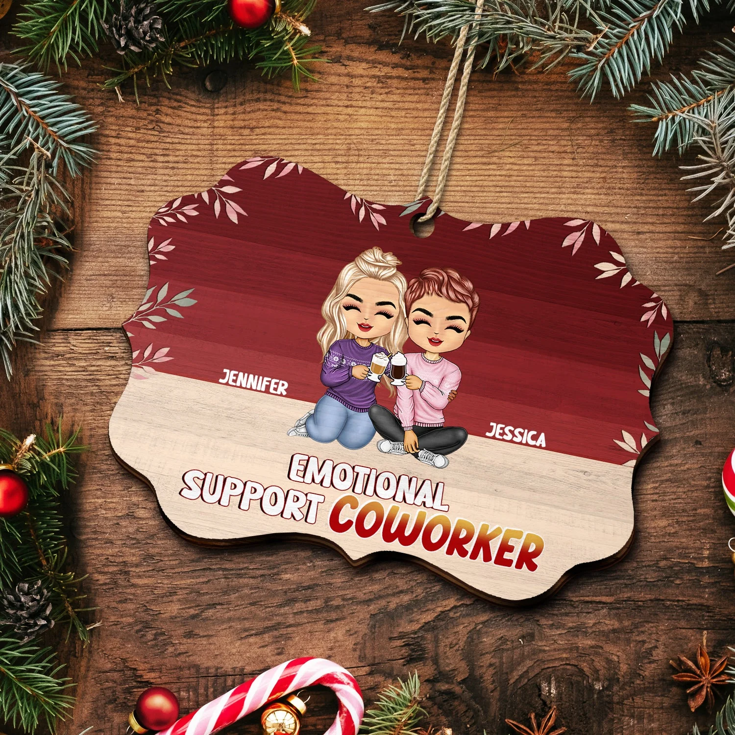 Christmas Colleagues Emotional Support Coworker - Gift For Coworker - Personalized Medallion Wooden Ornament - Image 5