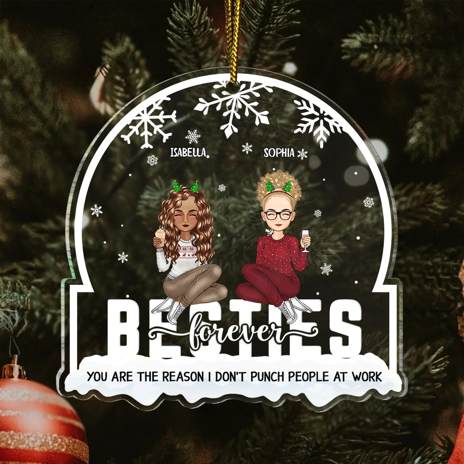 Christmas Colleagues You Are The Reason I Don't Punch People - Gift For Coworker, Colleagues, Besties - Personalized Custom Shaped Acrylic Ornament - Image 3