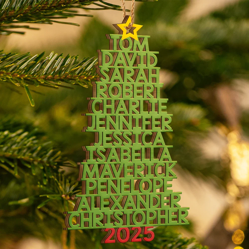 Christmas Color Tree Family Name Up To 17 Names - Personalized Custom Shaped Wooden Ornament - Image 3