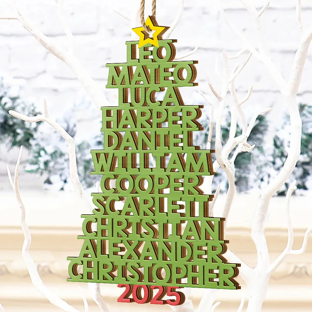 Christmas Color Tree Family Name Up To 17 Names - Personalized Custom Shaped Wooden Ornament - Image 4