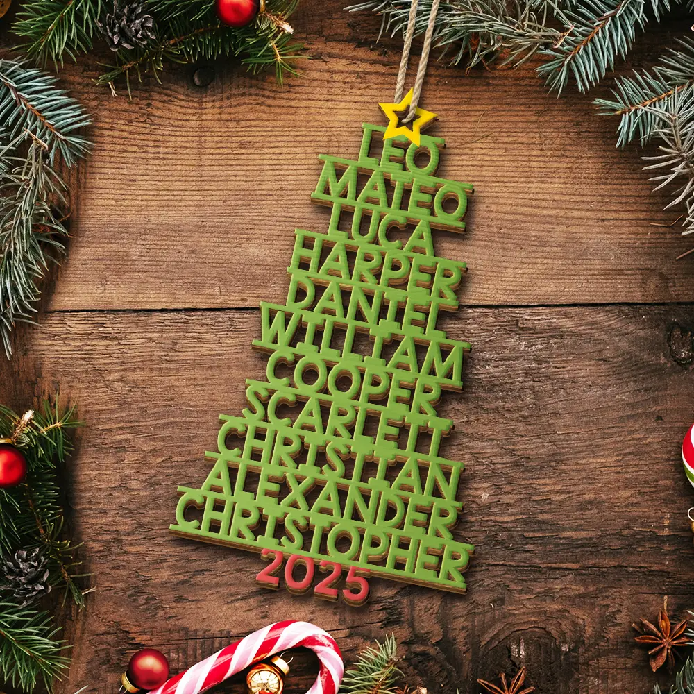 Christmas Color Tree Family Name Up To 17 Names - Personalized Custom Shaped Wooden Ornament - Image 5