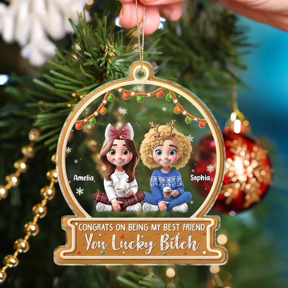 Christmas Congrats On Being My Bestie 3D Effect Gingerbread Style - Personalized Custom Shaped Acrylic Ornament - Image 4