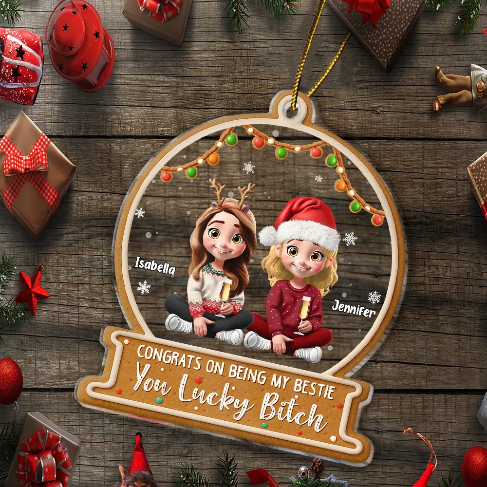 Christmas Congrats On Being My Bestie 3D Effect Gingerbread Style - Personalized Custom Shaped Acrylic Ornament - Image 5