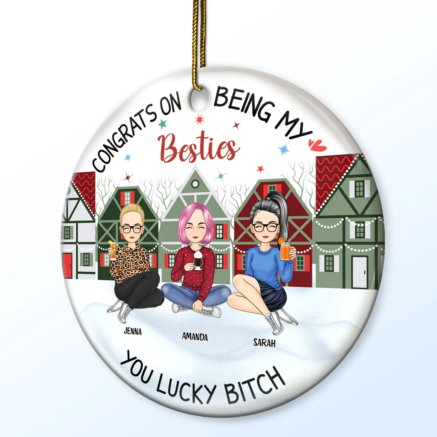 Christmas Congrats On Being My Bestie - Gift For Bestie - Personalized Circle Ceramic Ornament - Image 2