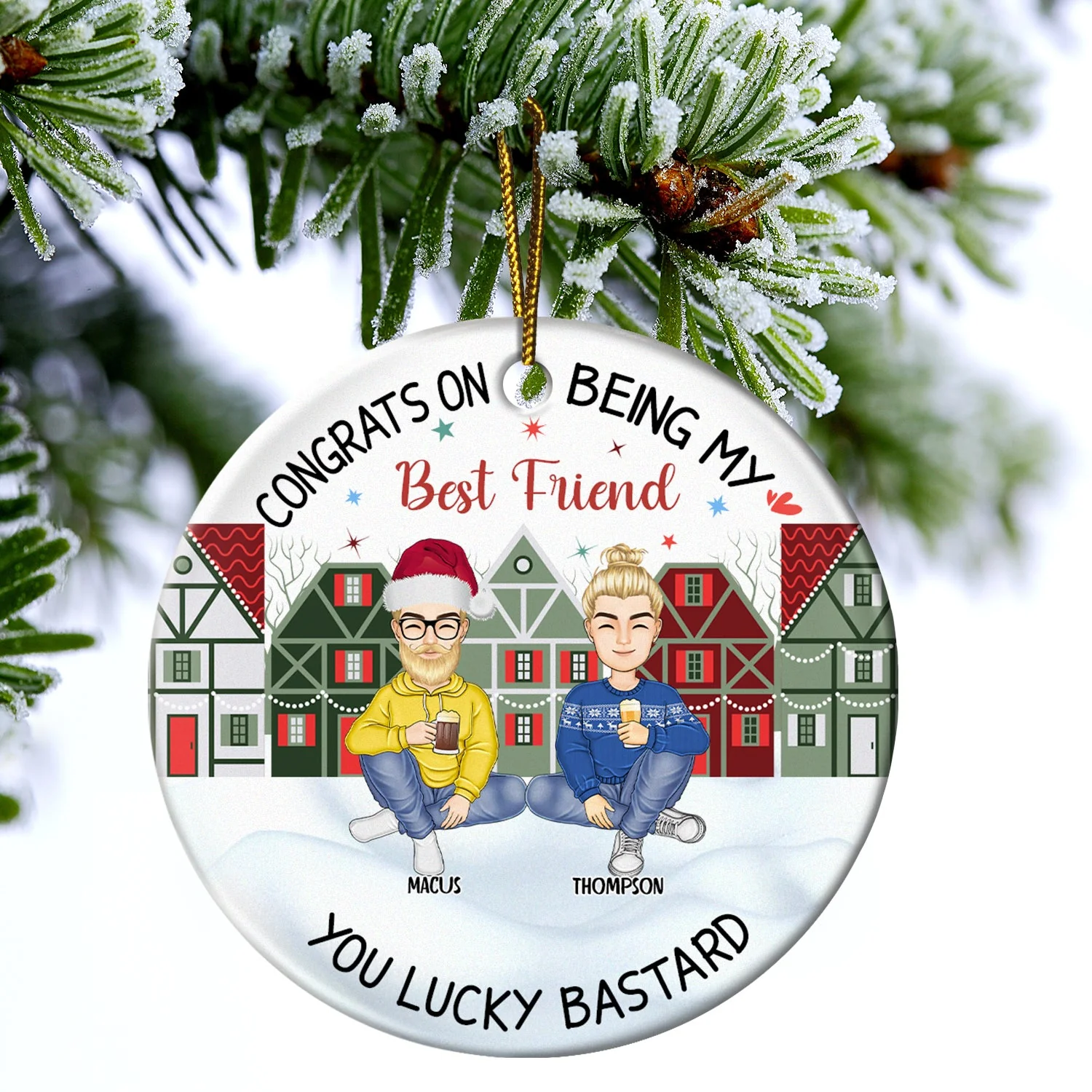 Christmas Congrats On Being My Bestie - Gift For Bestie - Personalized Circle Ceramic Ornament - Image 4