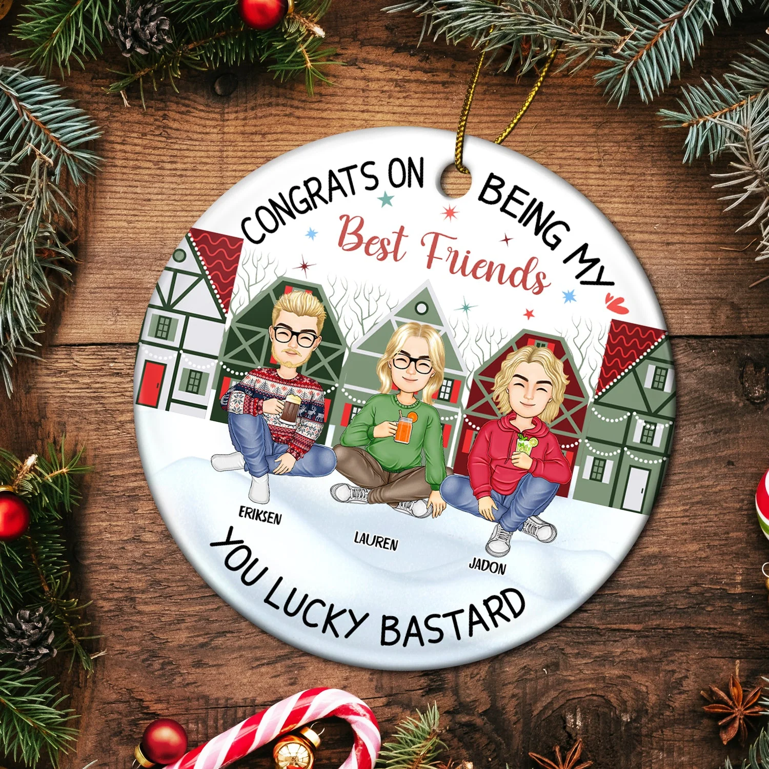 Christmas Congrats On Being My Bestie - Gift For Bestie - Personalized Circle Ceramic Ornament - Image 5