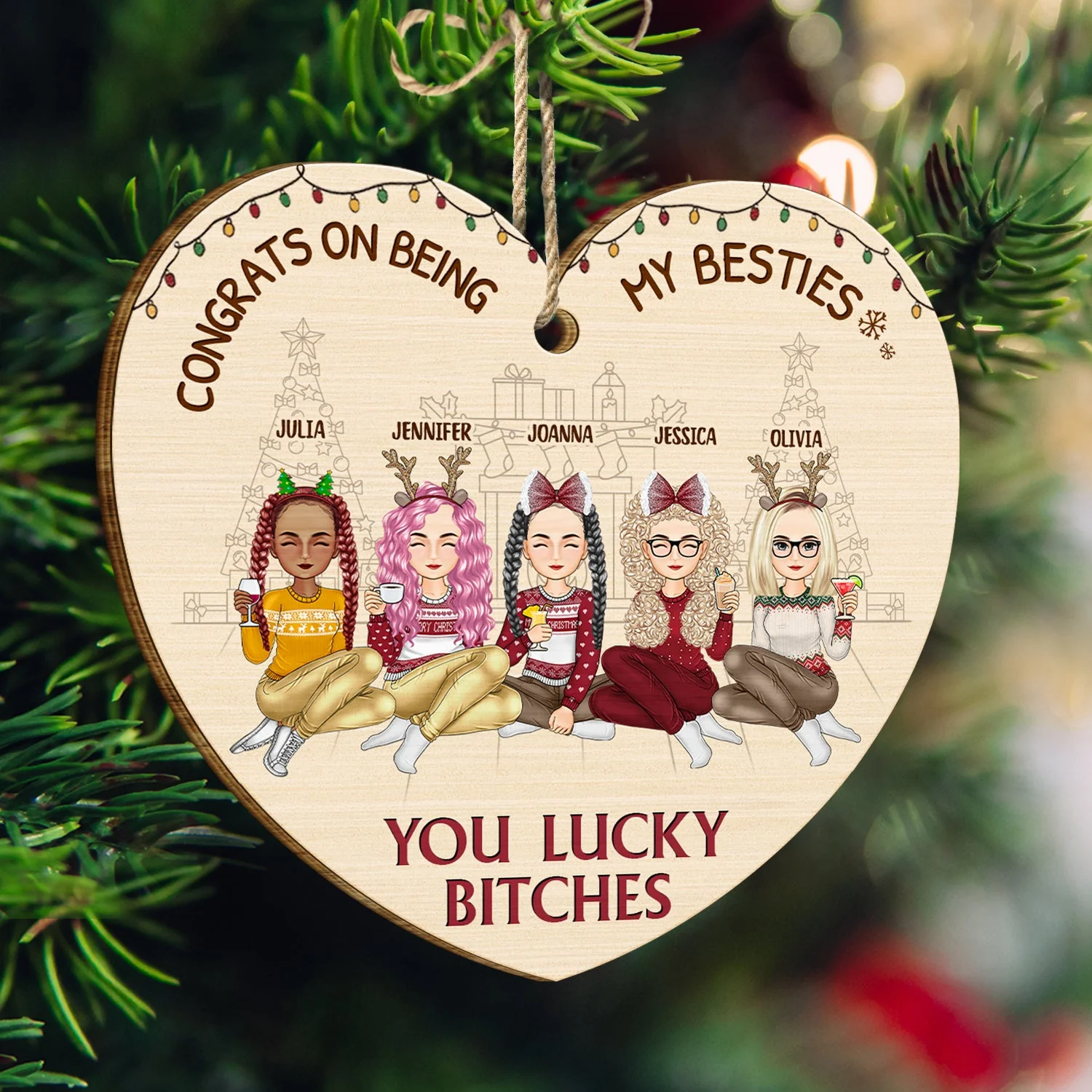 Christmas Congrats On Being My Bestie - Gift For Bestie - Personalized Custom Shaped Wooden Ornament - Image 3