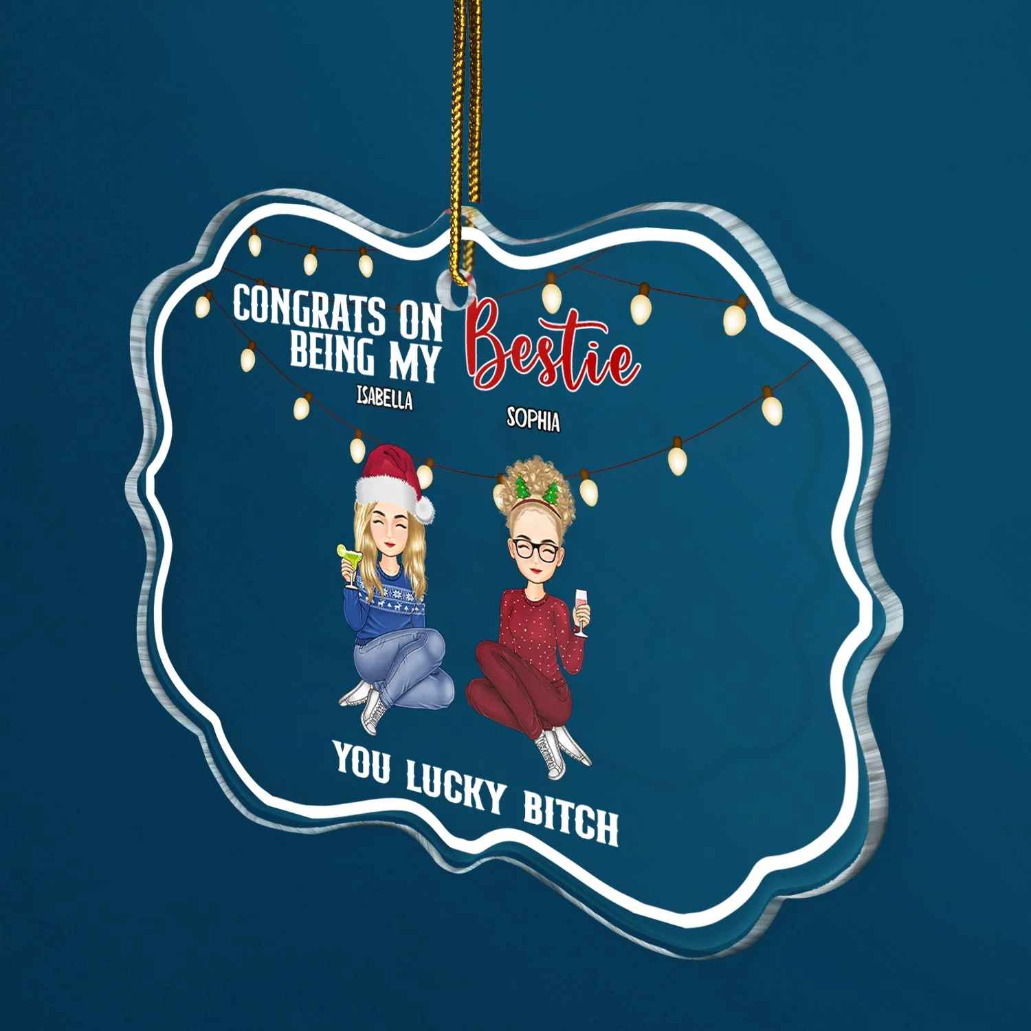 Christmas Congrats On Being My Bestie - Gift For Bestie - Personalized Medallion Acrylic Ornament - Image 2