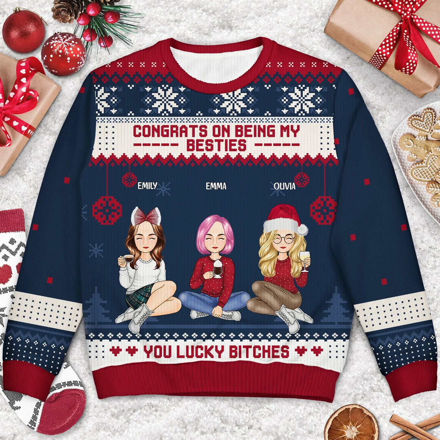 Christmas Congrats On Being My Bestie - Gift For Bestie - Personalized Unisex Ugly Sweater - Image 3