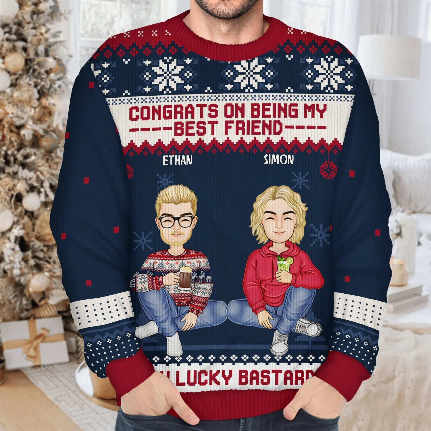 Christmas Congrats On Being My Bestie - Gift For Bestie - Personalized Unisex Ugly Sweater - Image 4