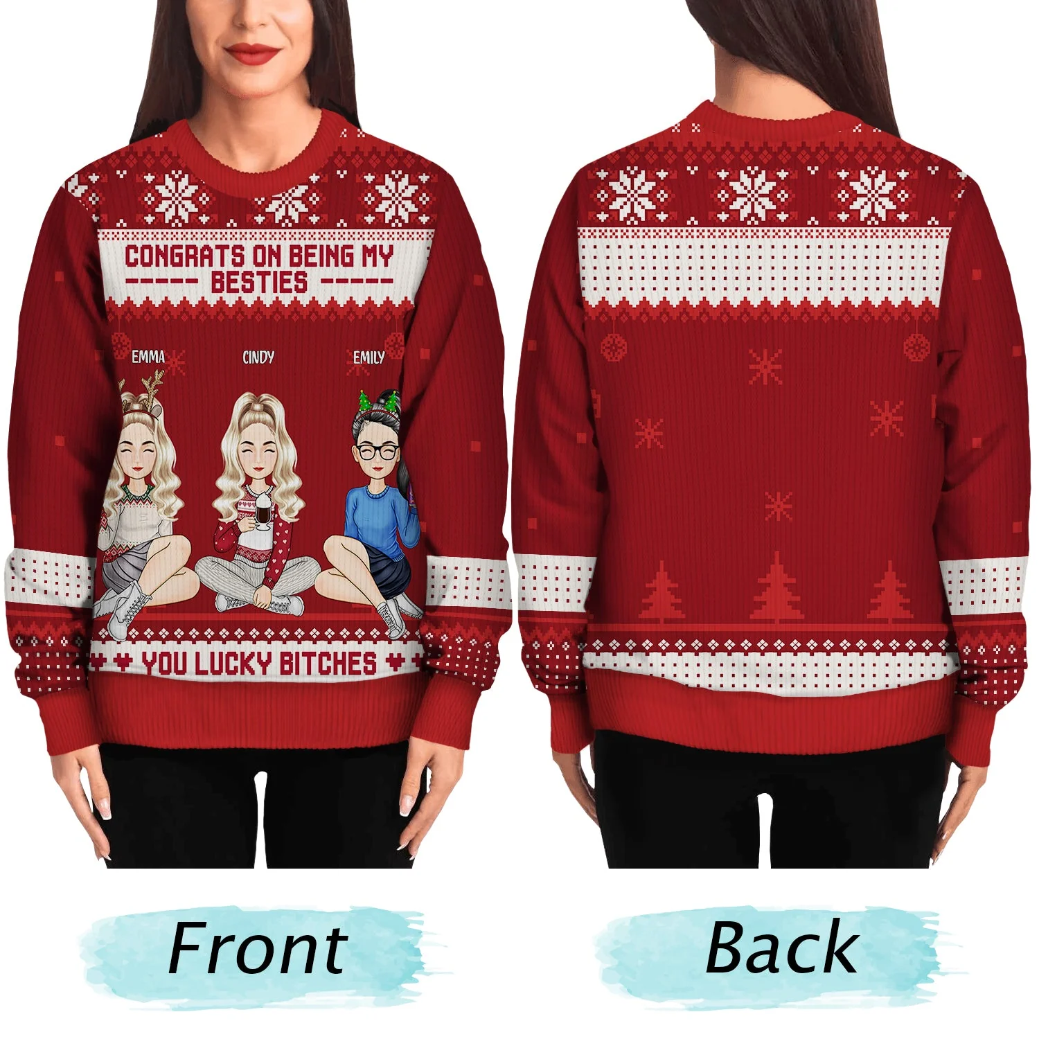 Christmas Congrats On Being My Bestie - Gift For Bestie - Personalized Unisex Ugly Sweater - Image 5