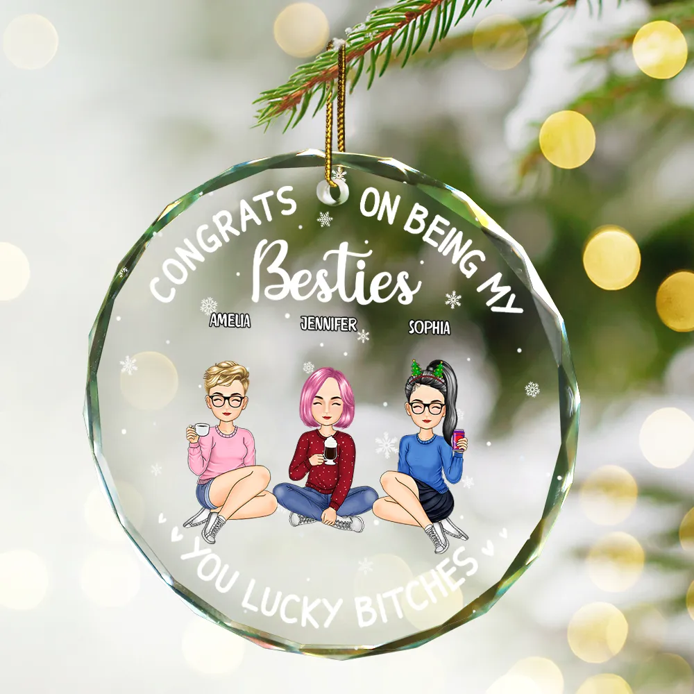 Christmas Congrats On Being My Bestie - Personalized Circle Glass Ornament - Image 2