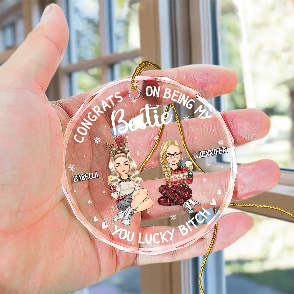 Christmas Congrats On Being My Bestie - Personalized Circle Glass Ornament - Image 4
