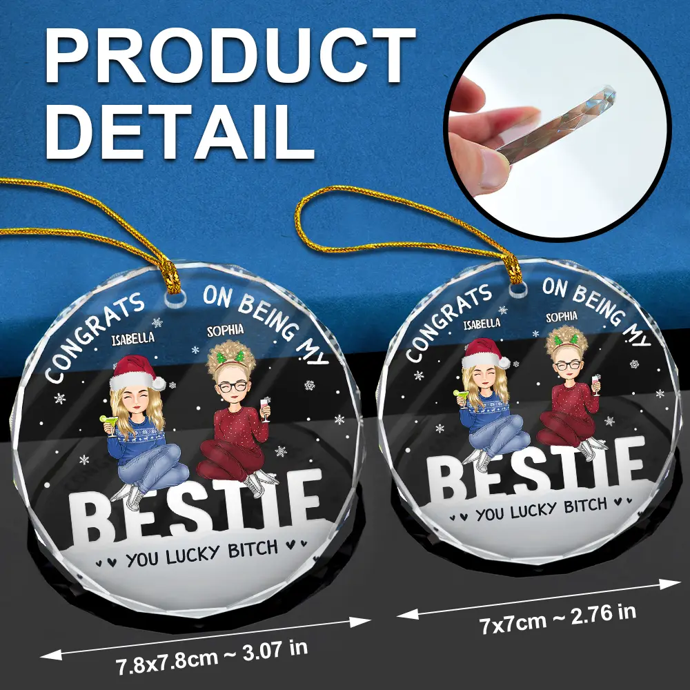 Christmas Congrats On Being My Bestie - Personalized Circle Glass Ornament - Image 6
