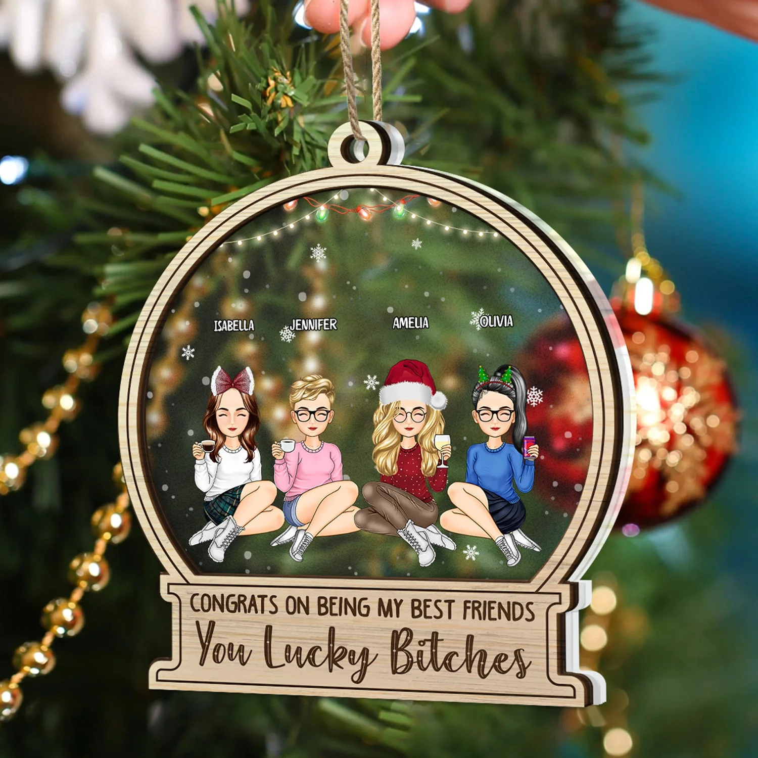 Christmas Congrats On Being My Bestie Sister Coworker - Gift For Bestie, Siblings - Personalized 2-Layered Mix Ornament - Image 4