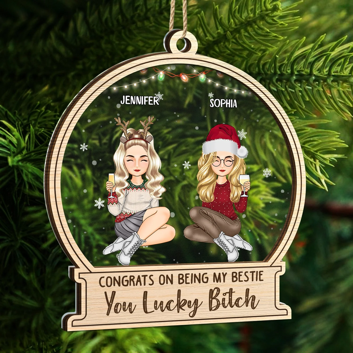 Christmas Congrats On Being My Bestie Sister Coworker - Gift For Bestie, Siblings - Personalized 2-Layered Mix Ornament - Image 5