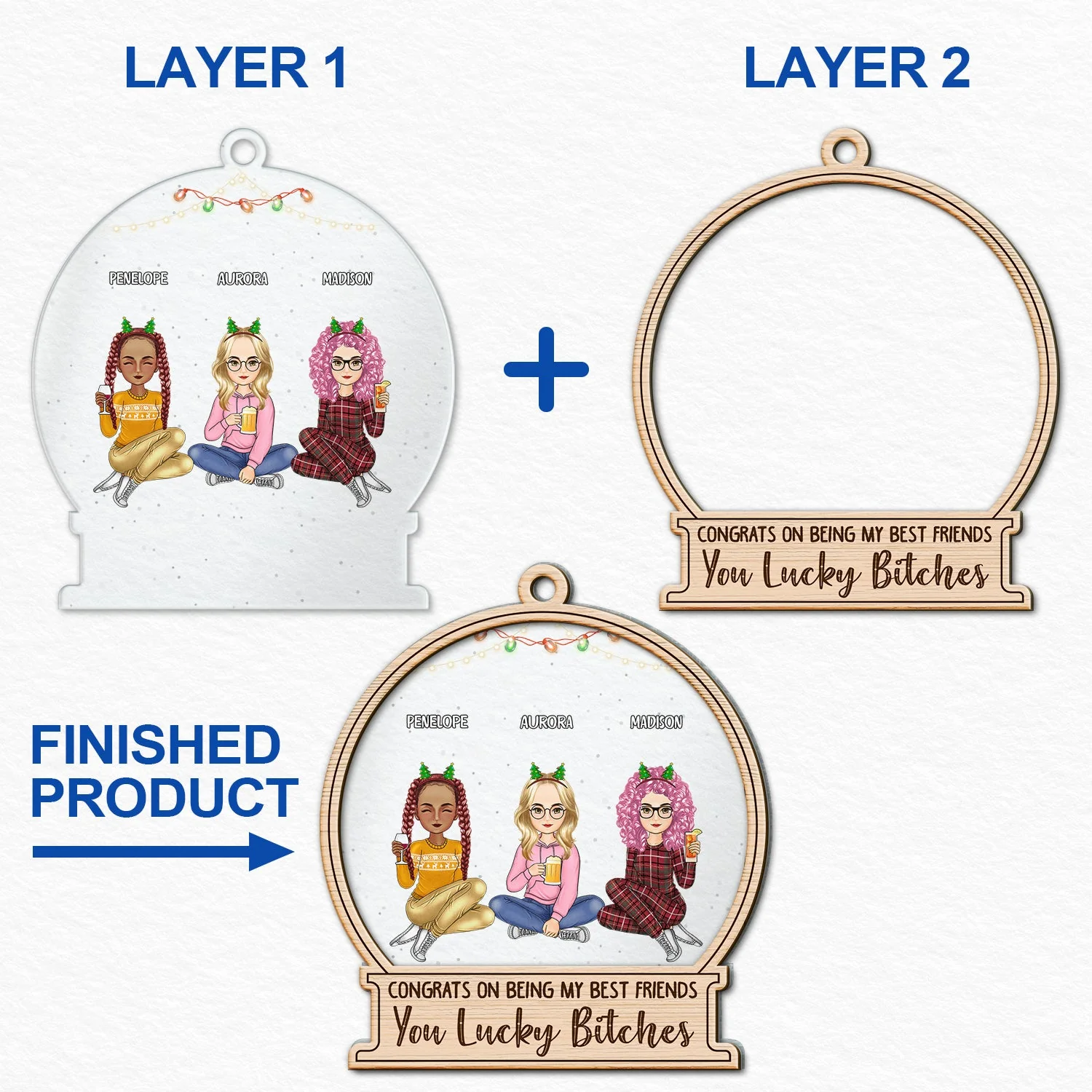 Christmas Congrats On Being My Bestie Sister Coworker - Gift For Bestie, Siblings - Personalized 2-Layered Mix Ornament - Image 6
