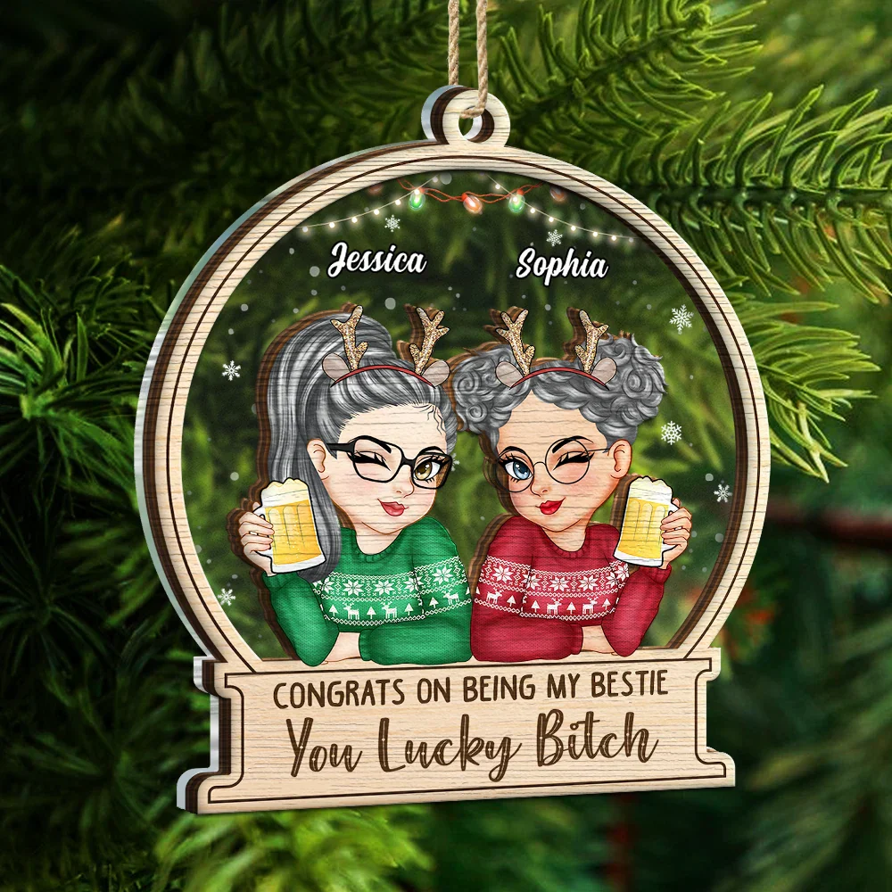 Christmas Congrats On Being My Bestie Sister - Personalized 2-Layered Mix Ornament - Image 5