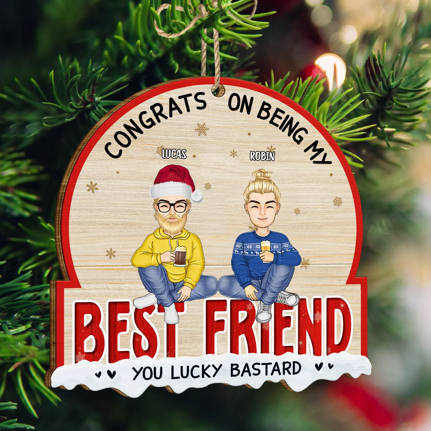 Christmas Congrats On Being My Besties - Gift For Bestie - Personalized Custom Shaped Wooden Ornament - Image 3