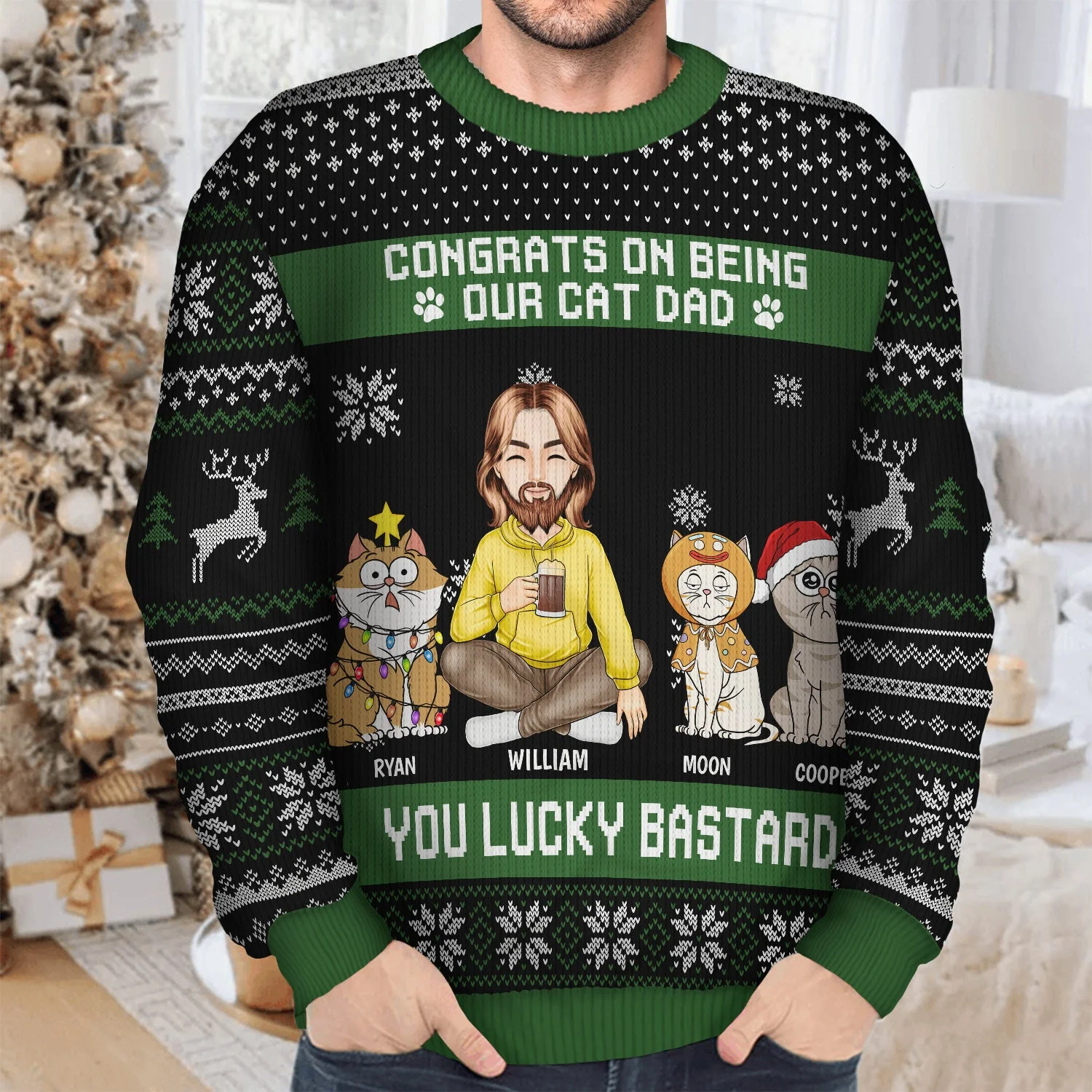 Christmas Congrats On Being My Cat Mom - Gift For Cat Lovers - Personalized Unisex Ugly Sweater - Image 4