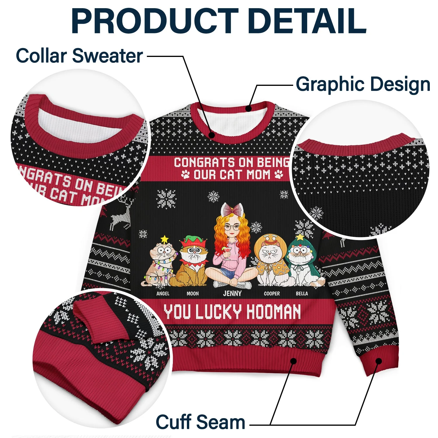 Christmas Congrats On Being My Cat Mom - Gift For Cat Lovers - Personalized Unisex Ugly Sweater - Image 6