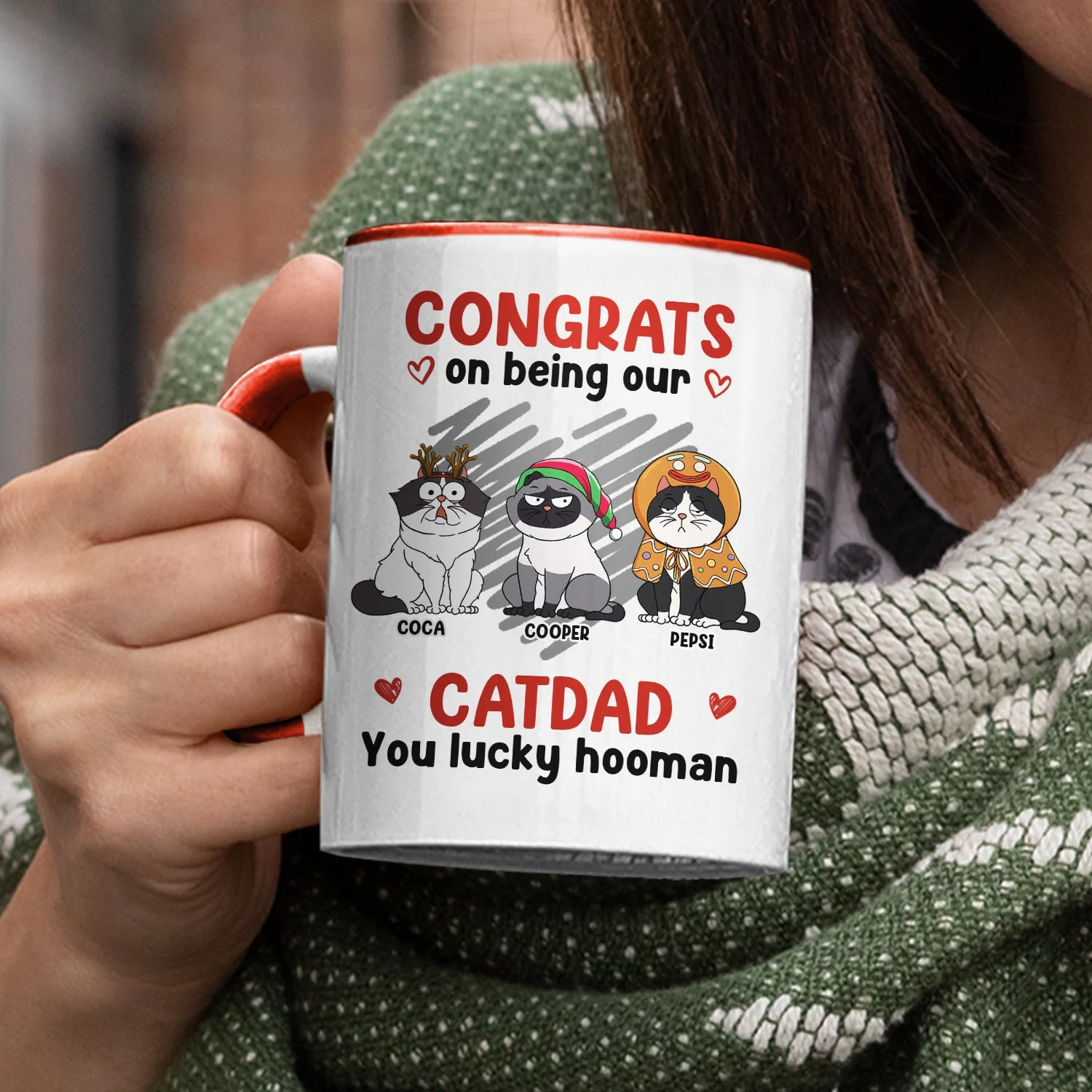 Christmas Congrats On Being Our Cat Mom Cat Dad - Gift For Cat Lovers - Personalized Accent Mug - Image 3