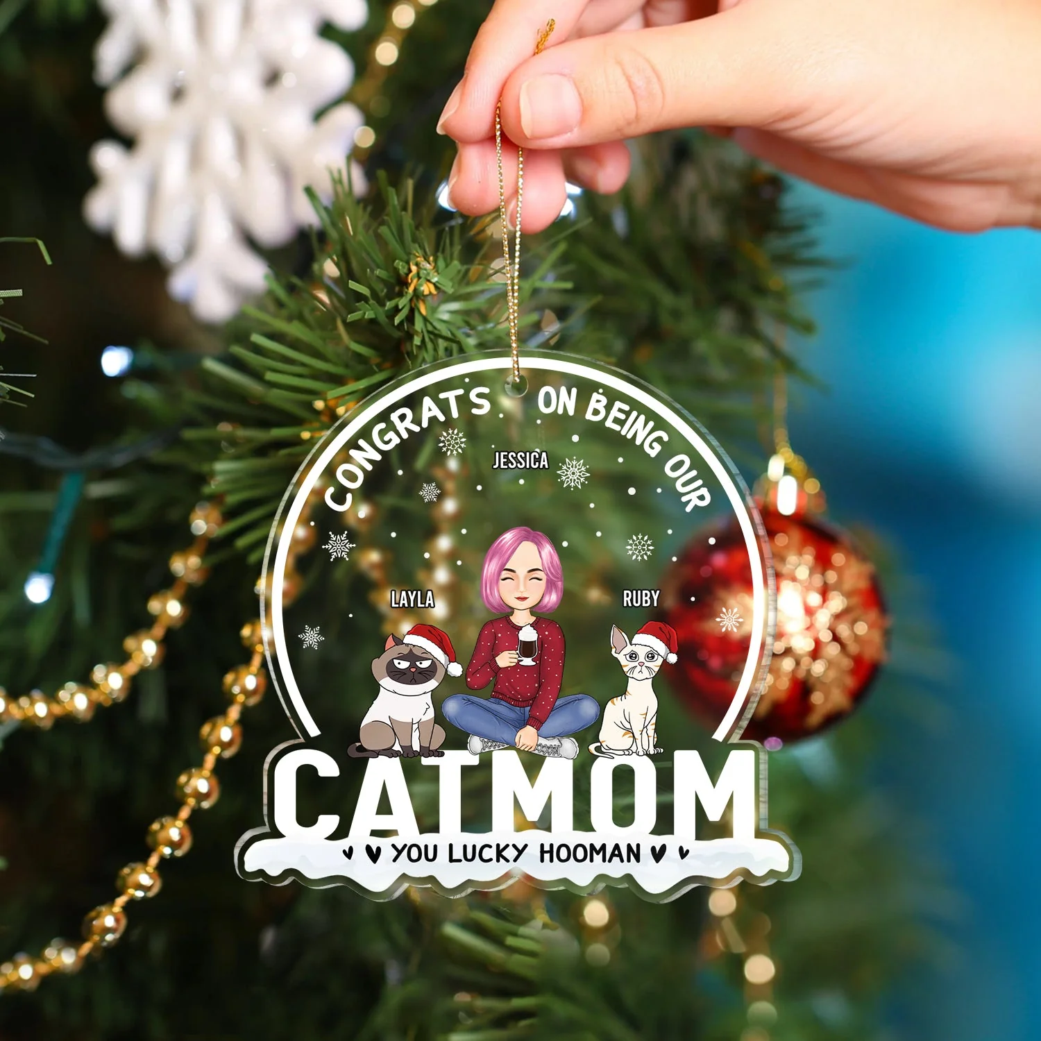 Christmas Congrats On Being Our Cat Mom Cat Dad - Gift For Cat Lovers - Personalized Custom Shaped Acrylic Ornament - Image 4