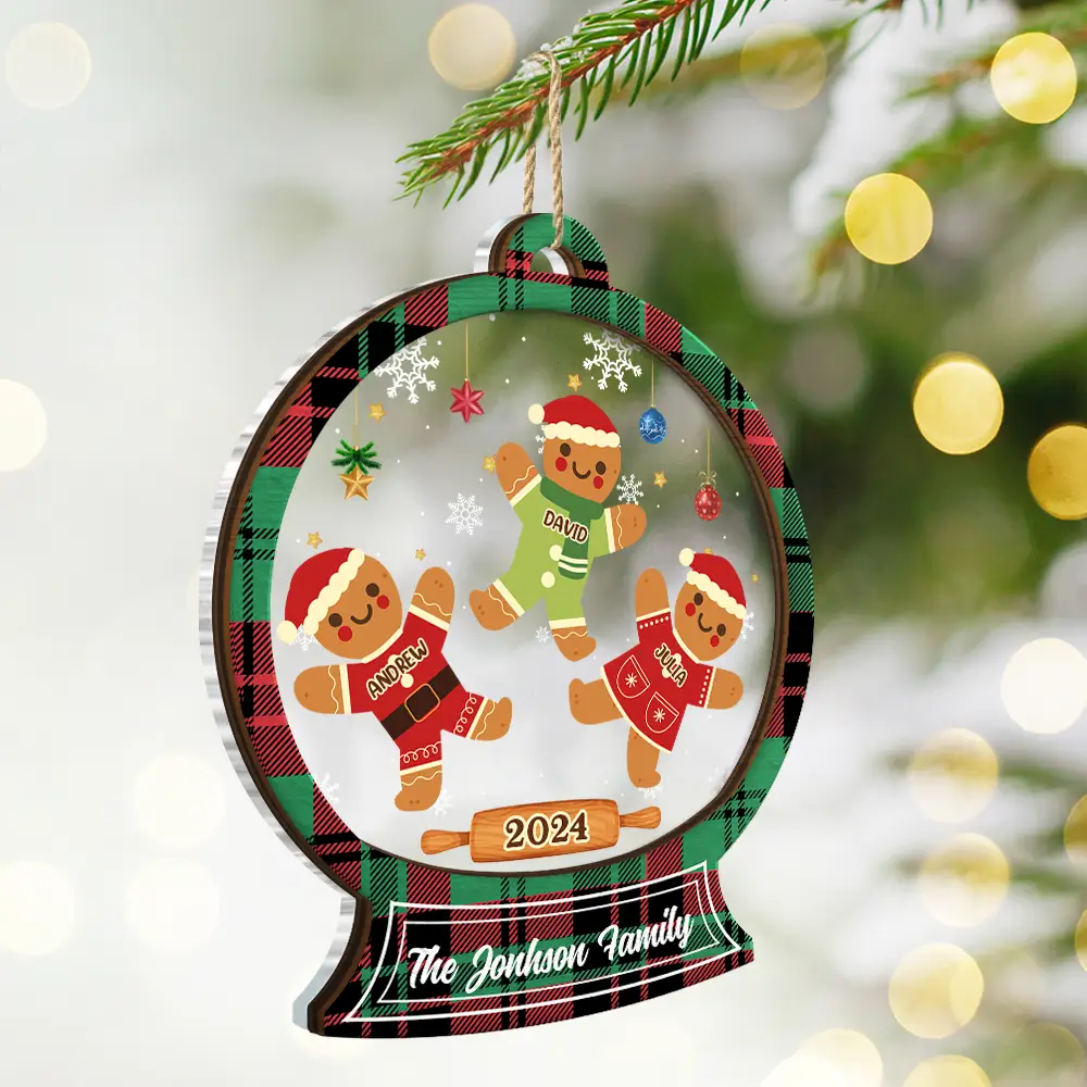 Christmas Cookies Gingerbread Family - Personalized 2-Layered Mix Ornament - Image 2