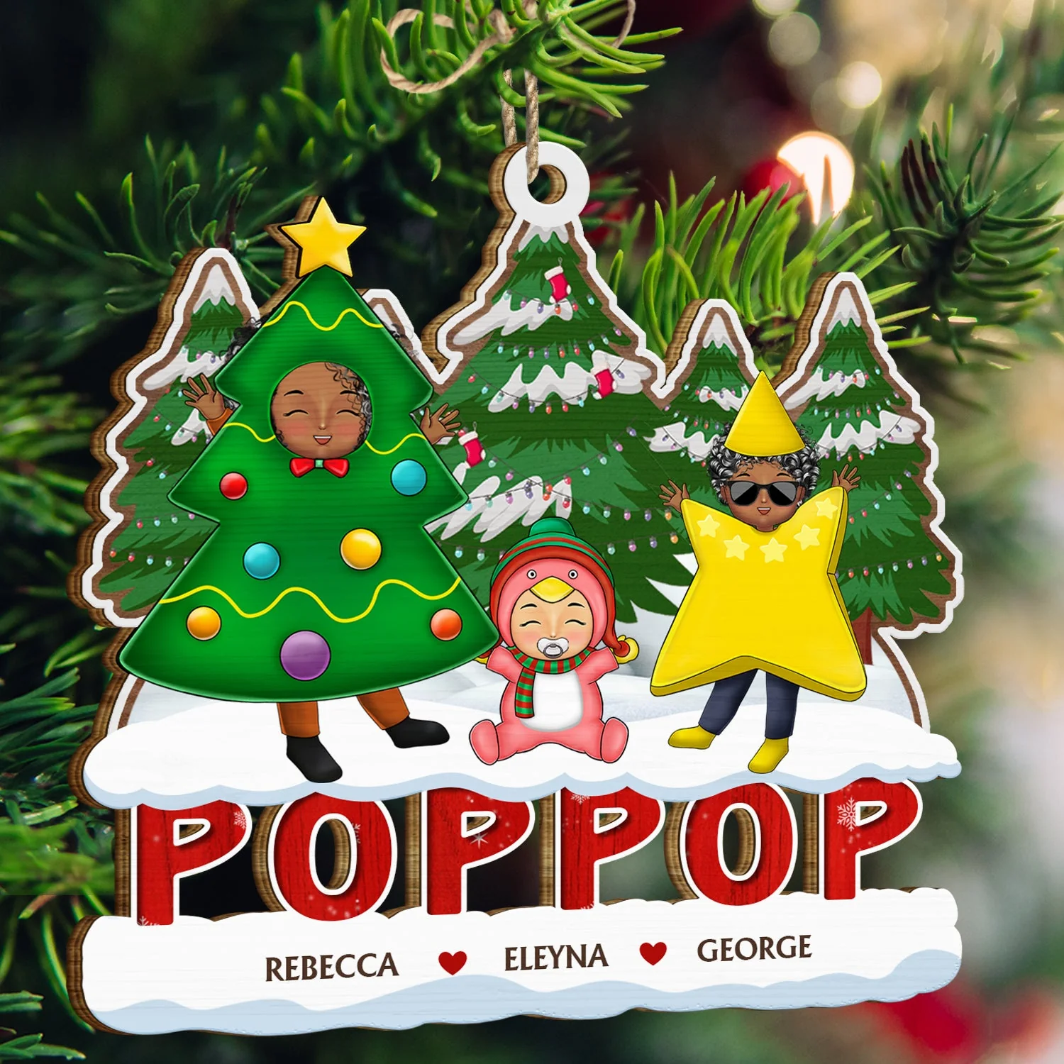 Christmas Cosplay Grandkids Nana Papa Mommy Dad - Loving Gift For Grandpa, Grandma, Grandparents - Personalized Wooden Cutout Ornament - Image 3